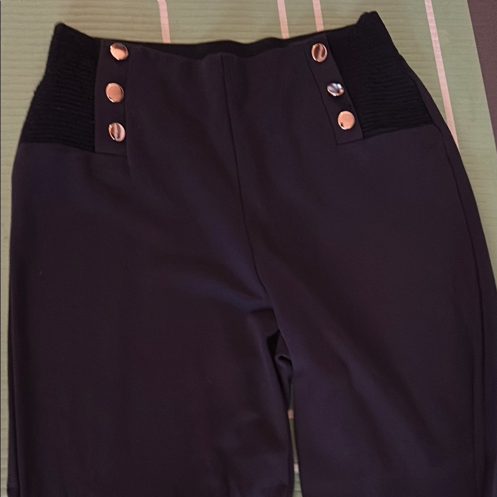 Suzanne Betro Gold and Blue Trousers High-Waisted Wide-Leg